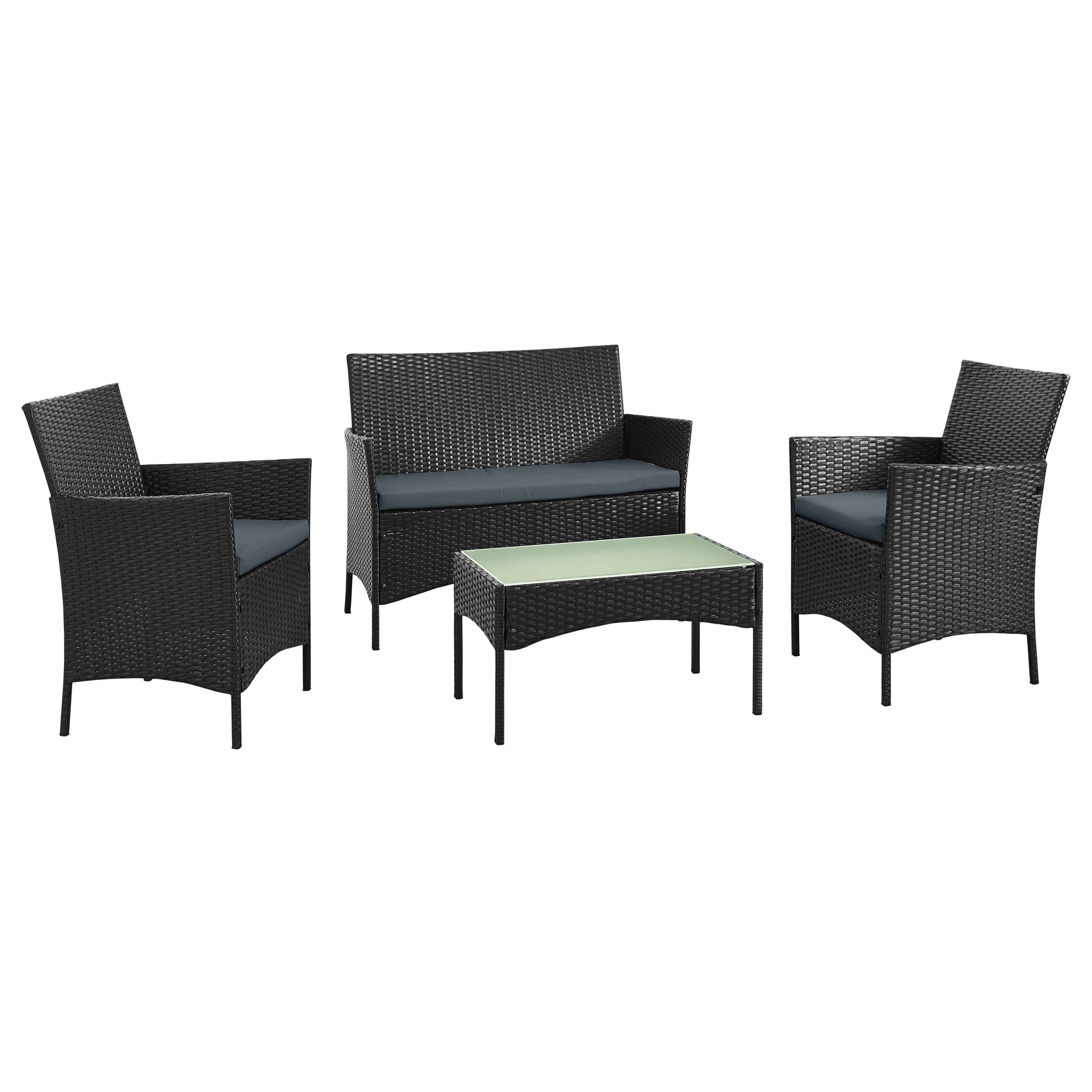 Manhattan Comfort, Imperia Steel Rattan 4Pc Patio Conv Set in Grey, Pieces (qty.) 4 Primary Color Gray, Seating Capacity 4 Model# OD-CV008
